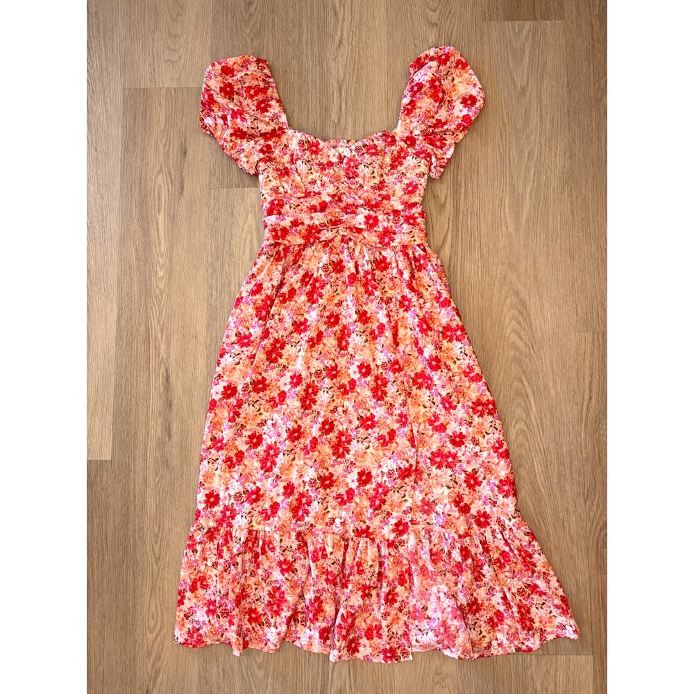 Band of the Free bright colorful floral midi dress puff sleeve womens medium